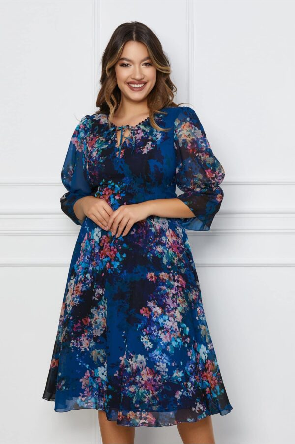 Rochie Valeria roz cu tull si buline catifelate la bust