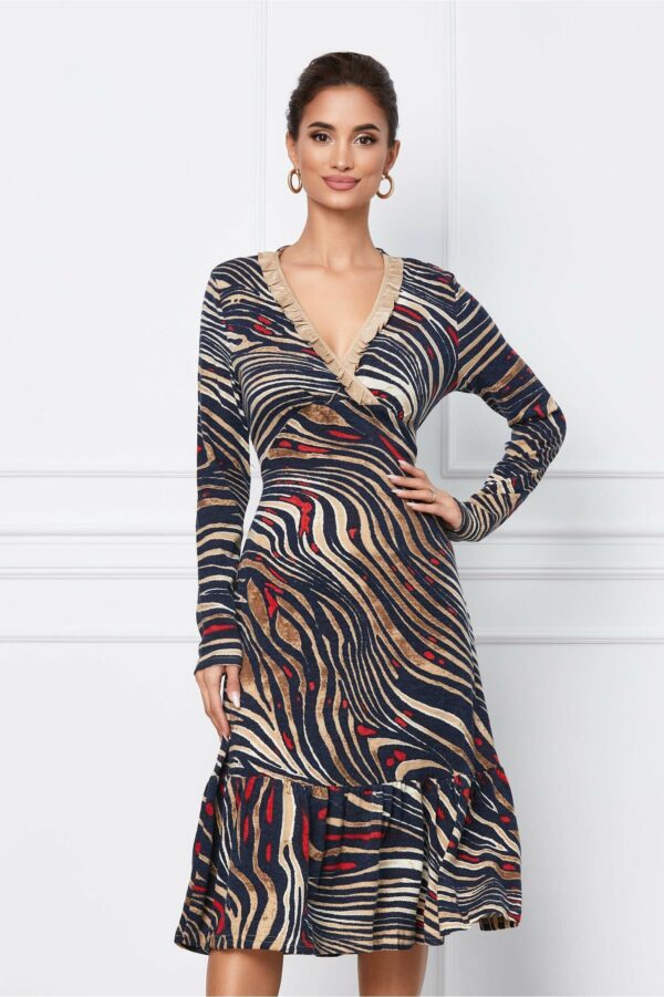 Rochie Dy Fashion neagra cu dungi bleumarin si curea din piele