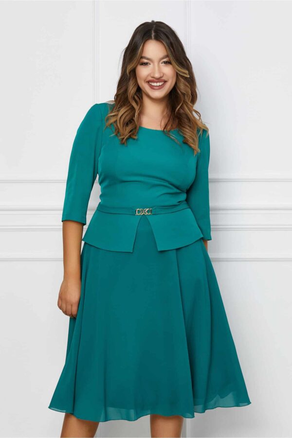 Rochie Dy Fashion bej cu imprimeu si guler rotund