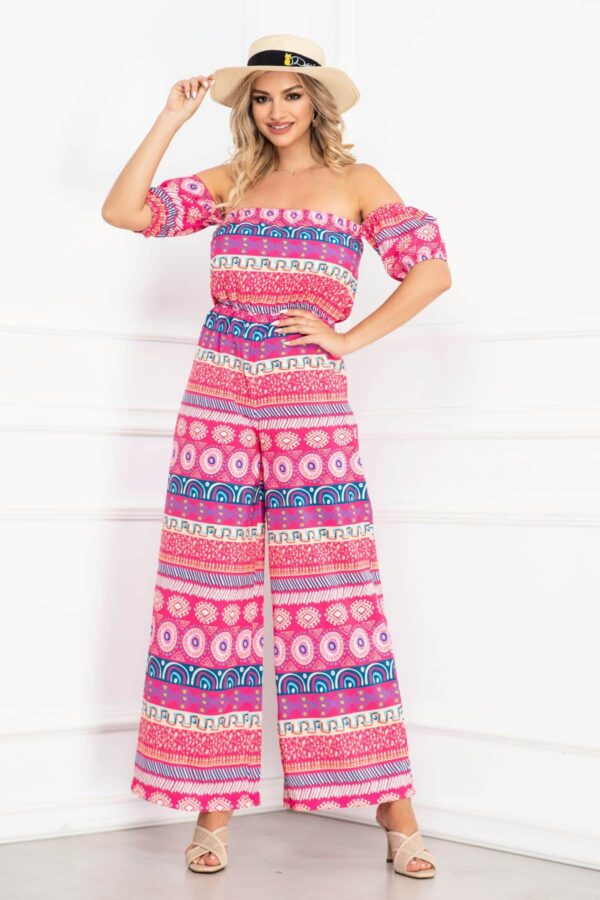 Salopeta de vara lejera fucsia cu imprimeu geometric multicolor