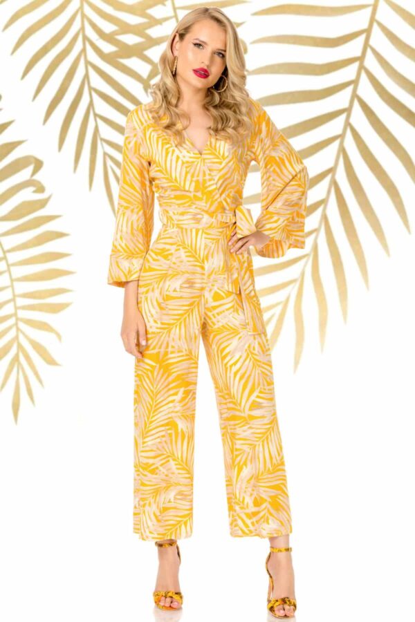Salopeta Pretty Girl galbena lejera cu imprimeu tropical
