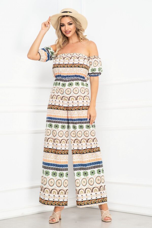 Salopeta ivoire de vara lejera cu imprimeu geometric multicolor