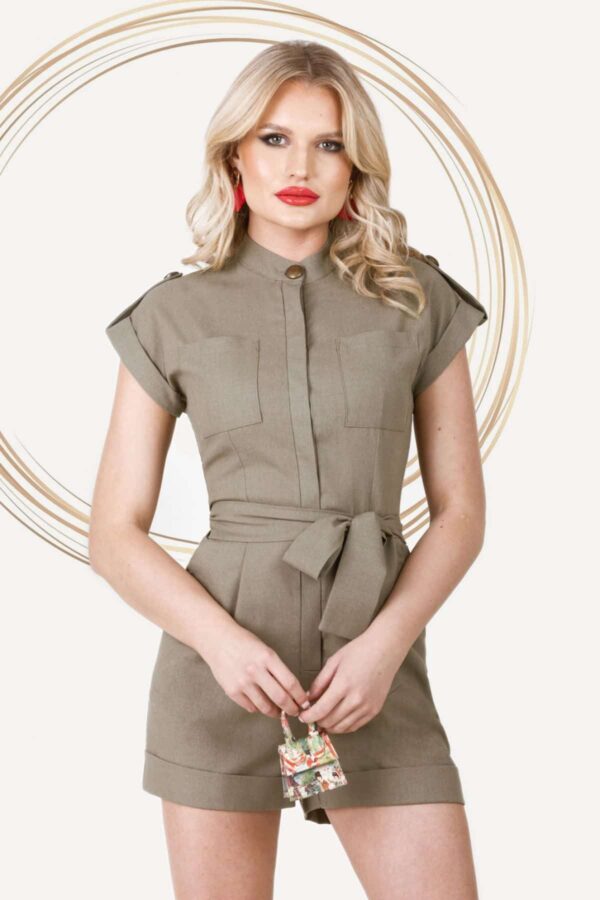 Salopeta scurta kaki Pretty Girl de vara din in