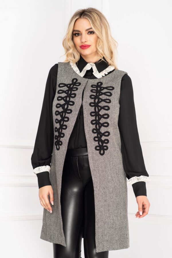 Vesta Effect lunga din stofa gri cu model 3D si fir irizant