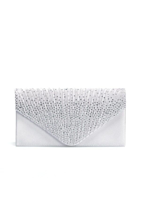 Clutch Leyla argintiu cu strasuri