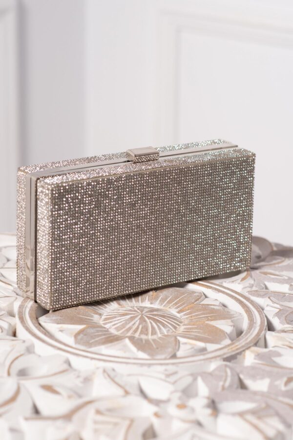 Geanta eleganta Senia argintie cu strassuri