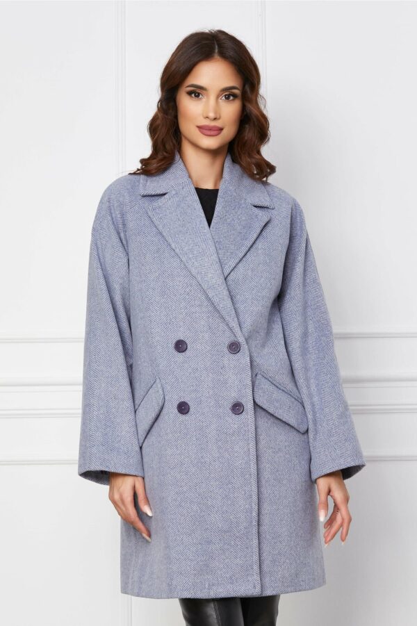 Palton Alison bleu petit cu doua randuri de nasturisi buzunare