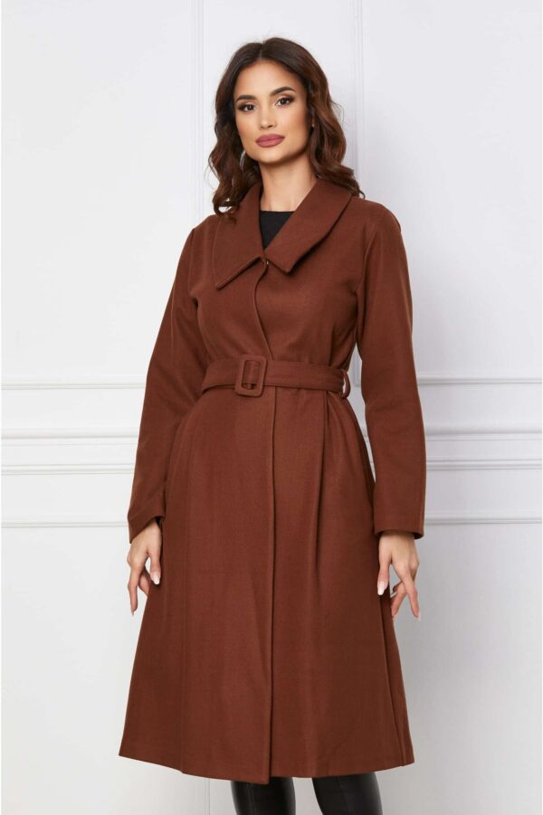 Palton Amna maro cu pliuri si cordon in talie
