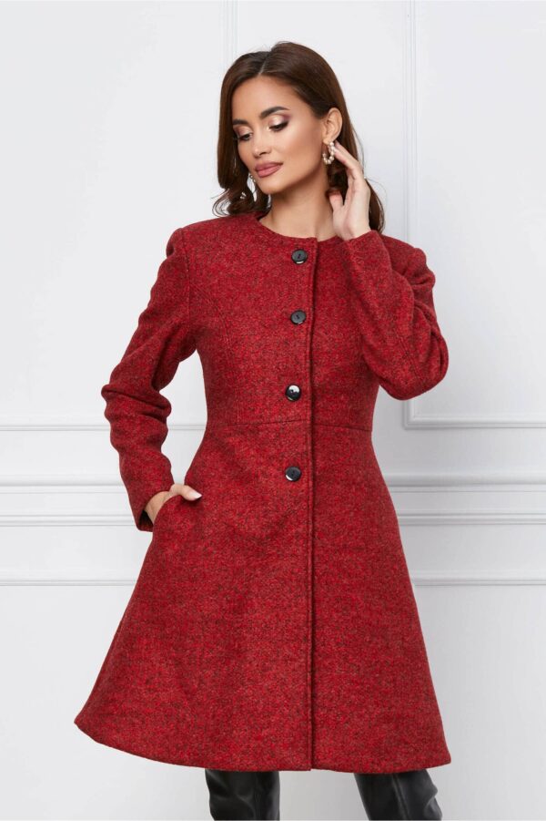Palton Dara bordo cu nasturi si cusaturi decorative