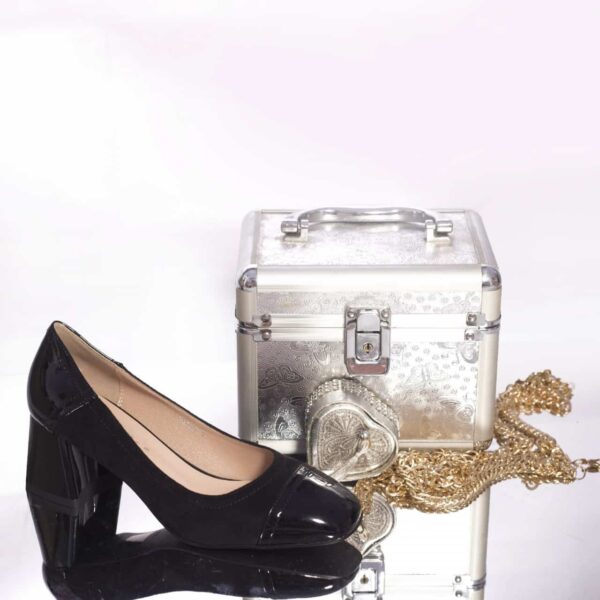 PANTOFI CU TOC Glorya PIELE ECOLOGICA LACUITA SI PIELE ECOLOGICA INTOARSA BLACK