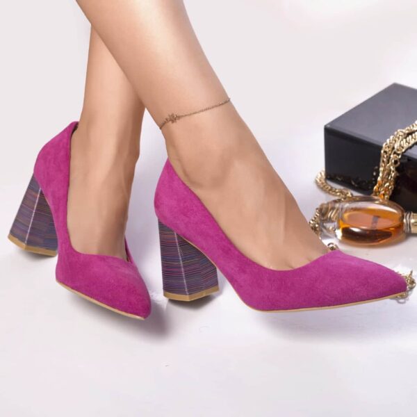 PANTOFI CU TOC Shully PIELE ECOLOGICA INTOARSA FUSCHIA
