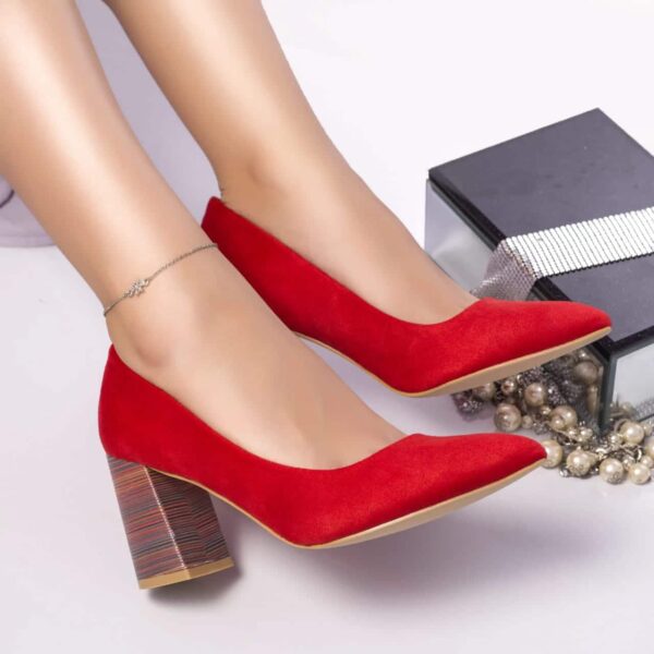 PANTOFI CU TOC Shully PIELE ECOLOGICA INTOARSA ROSU