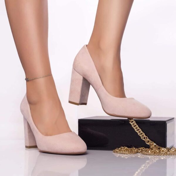 PANTOFI CU TOC Zarita PIELE ECOLOGICA INTOARSA ROZ