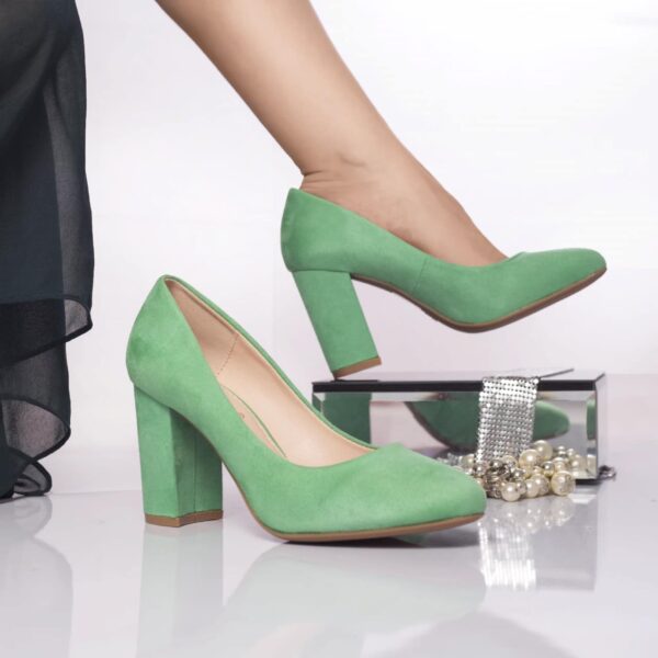 PANTOFI CU TOC Zarita PIELE ECOLOGICA INTOARSA VERDE