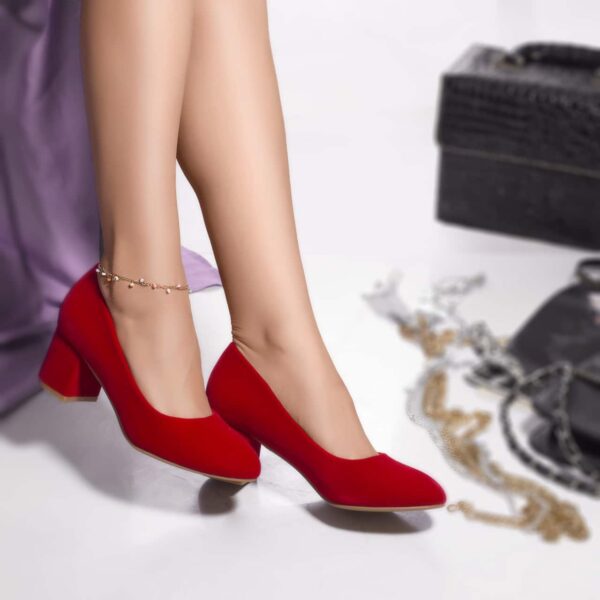 PANTOFI DAMA CU TOC PIELE ECOLOGICA INTOARSA Evely ROSU