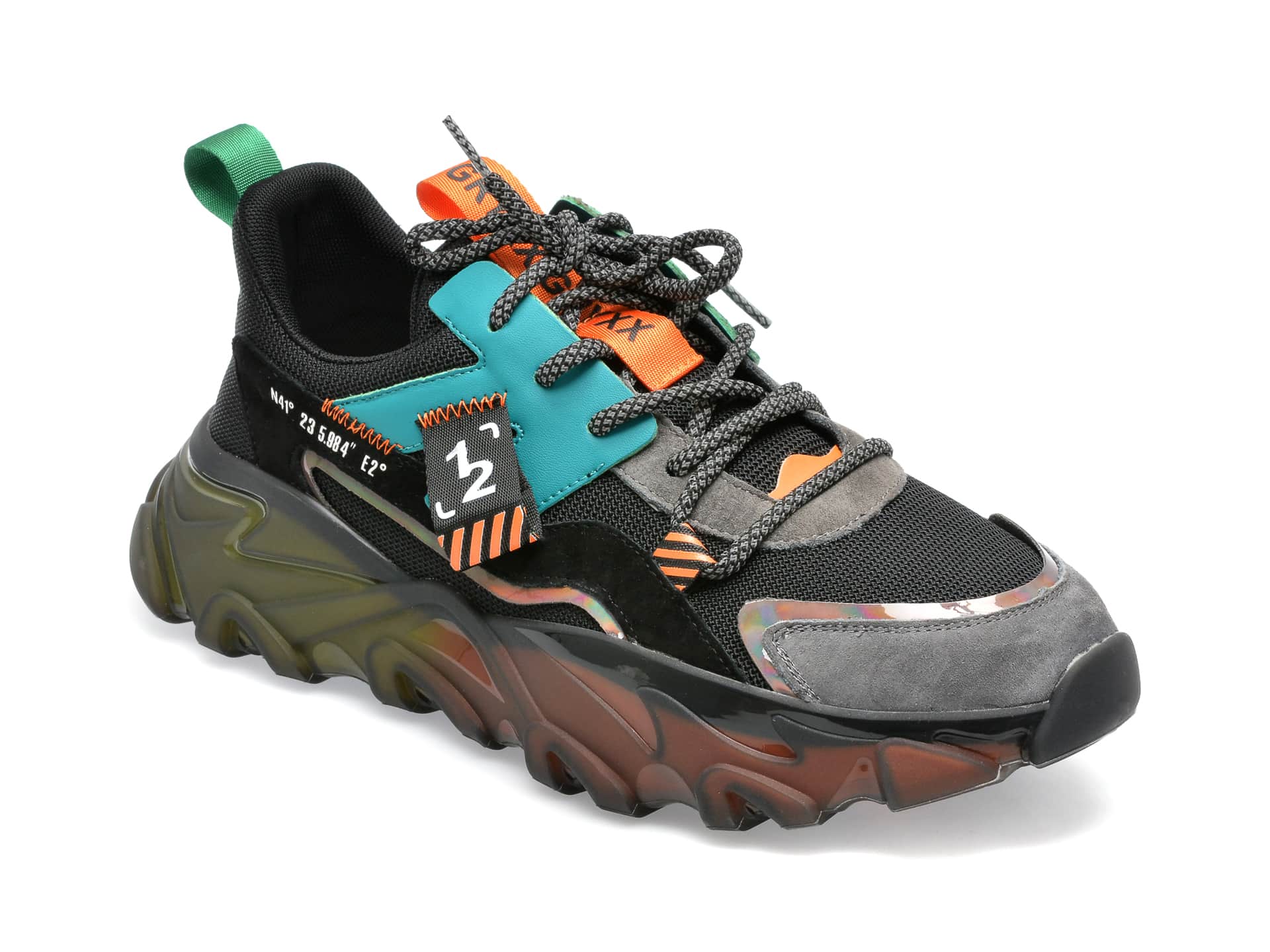 Pantofi sport GRYXX negri, D17589, din material textil si piele naturala