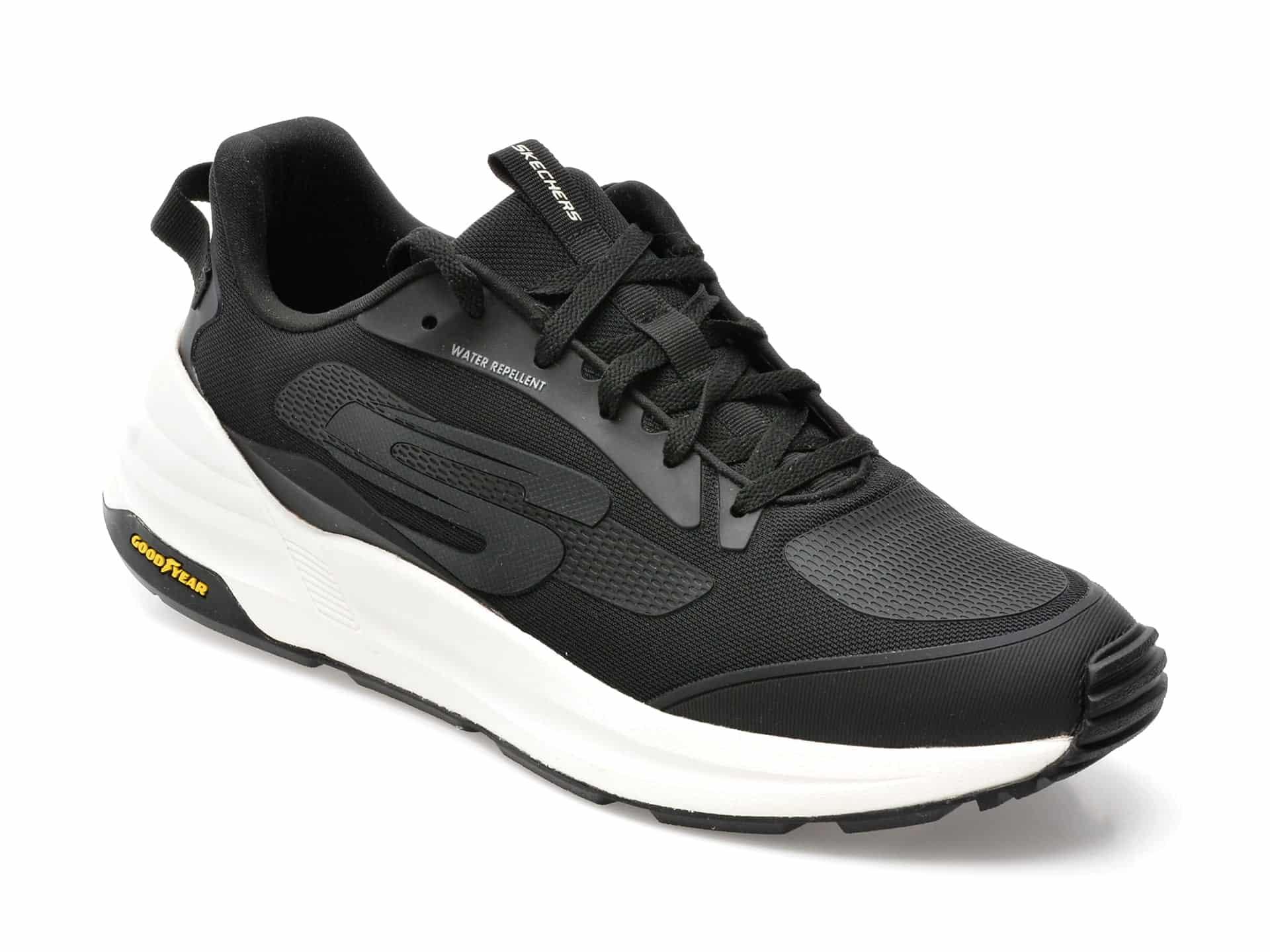Pantofi sport SKECHERS negri, GLOBAL JOGGER, din material textil si piele ecologica