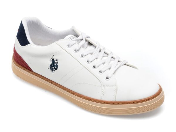 Pantofi sport US POLO ASSN albi, ELDO2PR, din piele ecologica