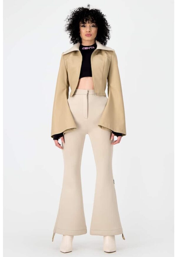 Pantaloni evazati de piele ecologica cu buzunare oblice