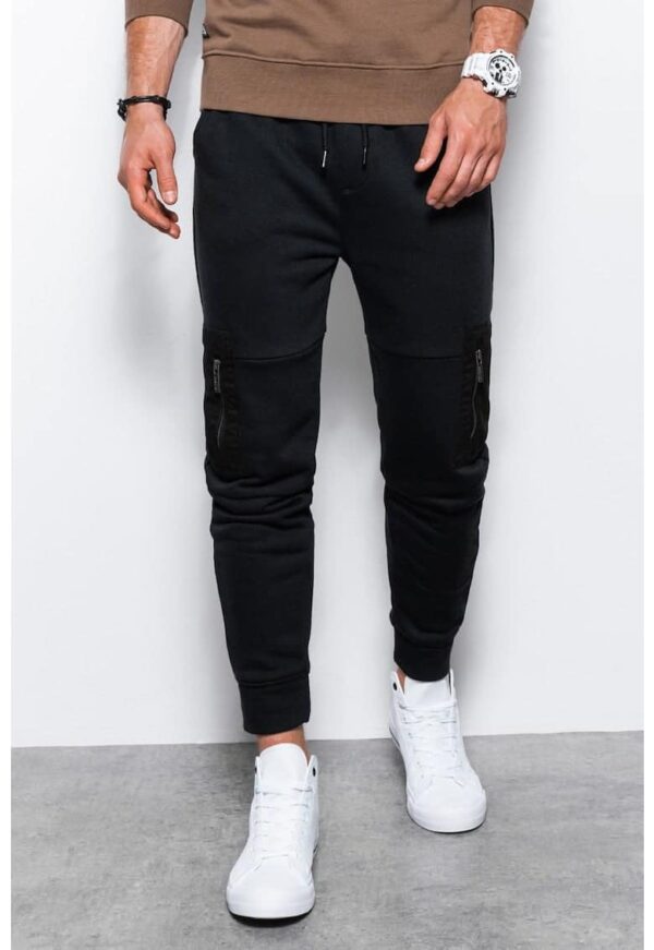 Pantaloni din amestec de bumbac cu buzunare laterale cu fermoar