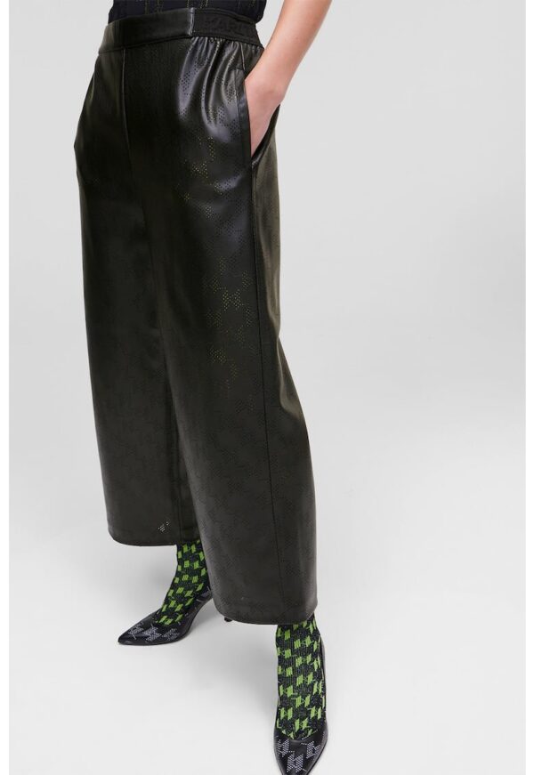 Pantaloni din piele ecologica cu logo cu perforatii