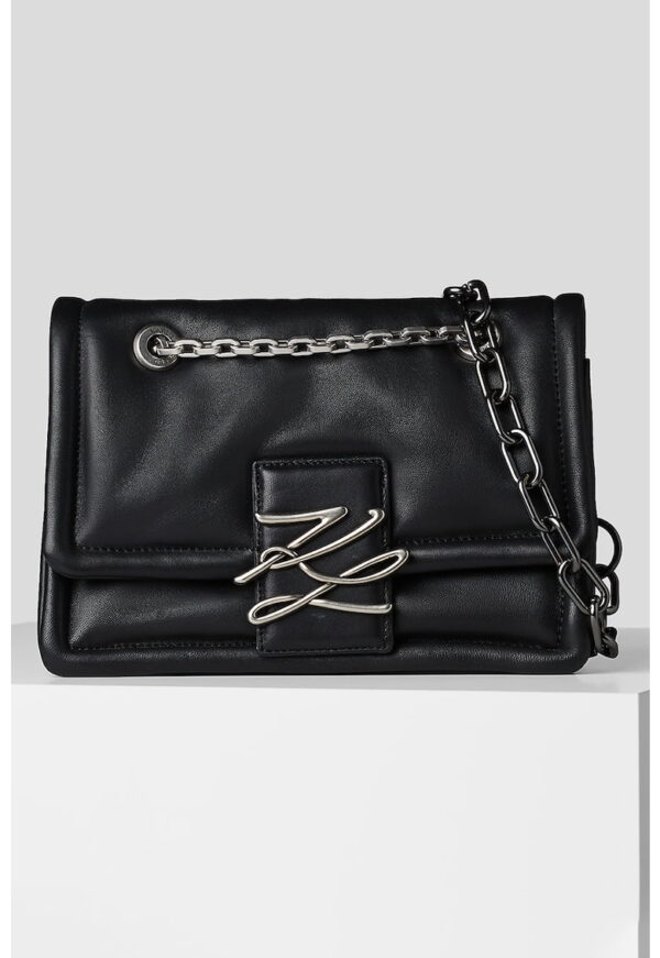 Geanta de piele cu bareta de umar si aplicatie logo metalica K/Autograph