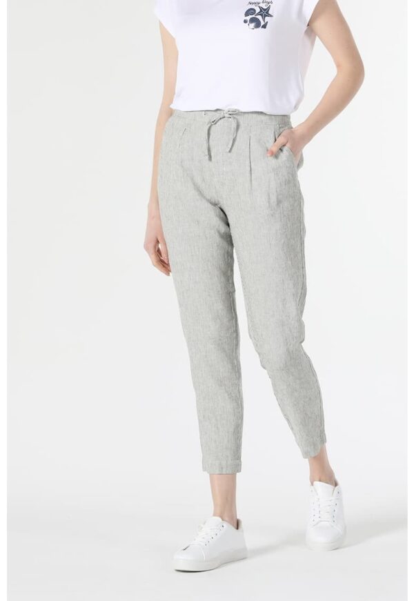 Pantaloni conici din amestec de in cu talie elastica