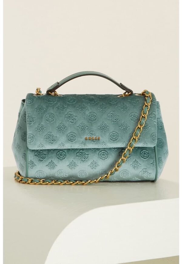 Geanta cu aspect de catifea – bareta de umar si monograma Kimi