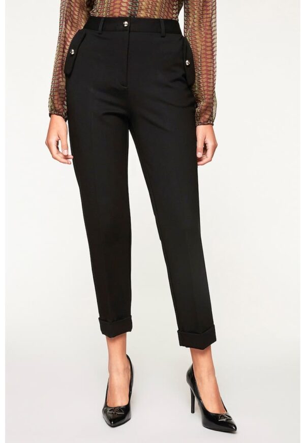 Pantaloni crop regular fit cu buzunare cu clapa