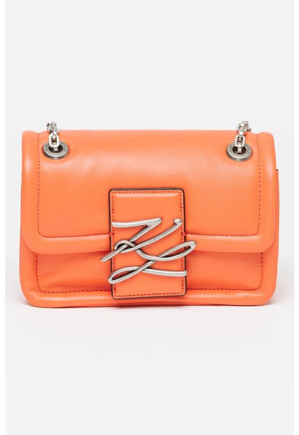 Geanta de piele cu bareta de umar si aplicatie logo K/Autograph