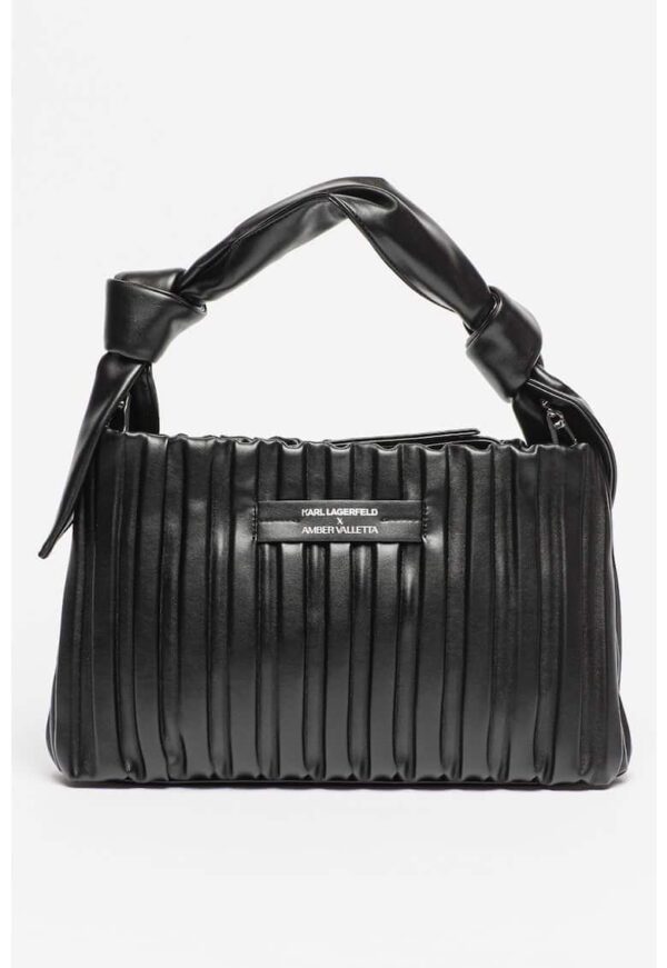 Geanta de piele ecologica cu bareta de umar si aspect plisat