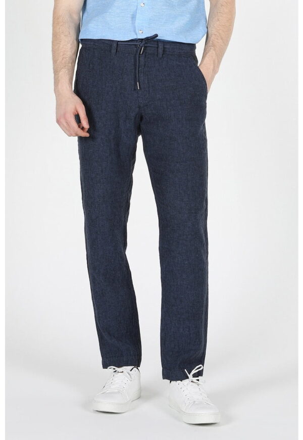 Pantaloni chino din in cu snur de ajustare in talie