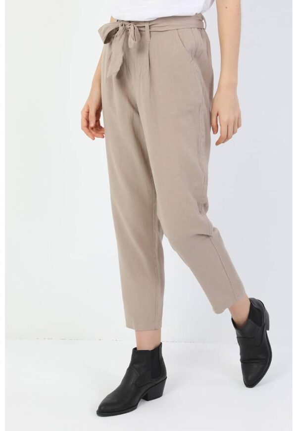 Pantaloni din amestec de in cu cordon in talie