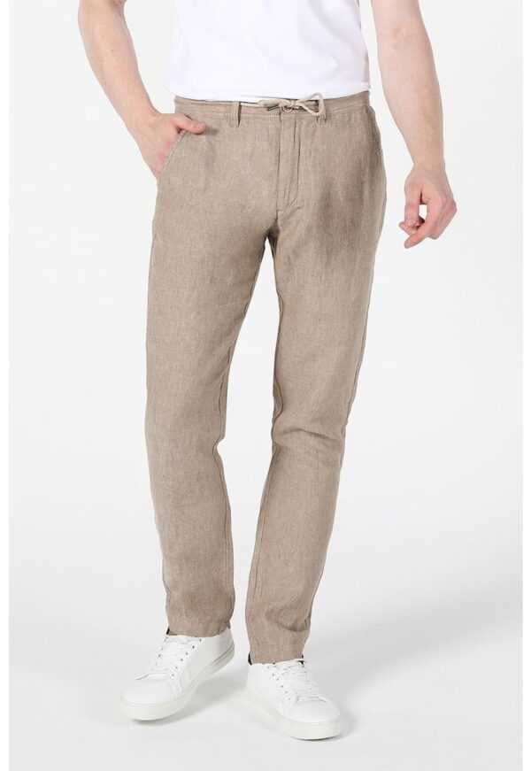 Pantaloni chino din in cu snur de ajustare in talie