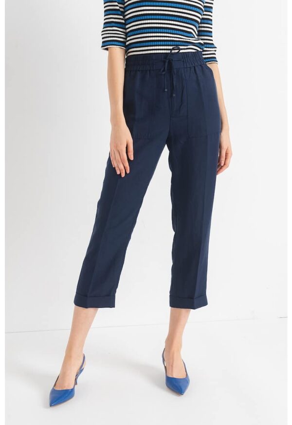 Pantaloni capri din amestec de lyocell si in cu snur in talie