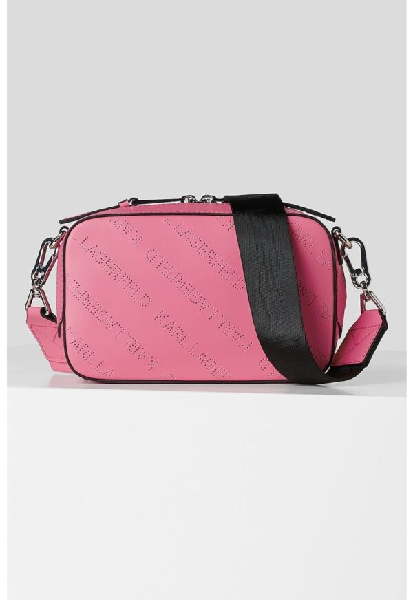 Geanta crossbody de piele ecologica cu logo cu perforatii K/Punched