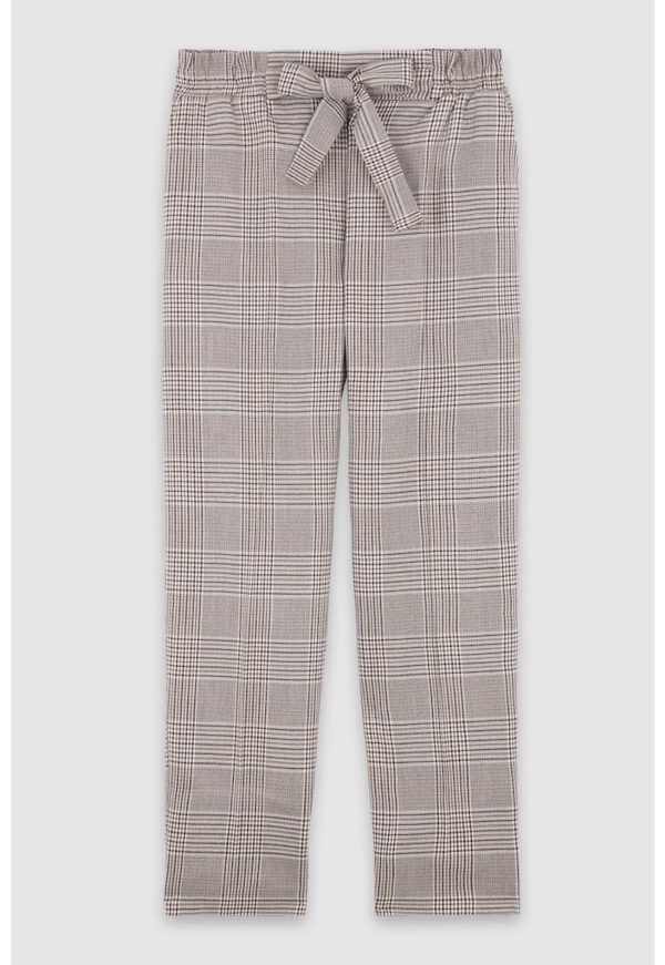 Pantaloni cu model in carouri si cordon in talie