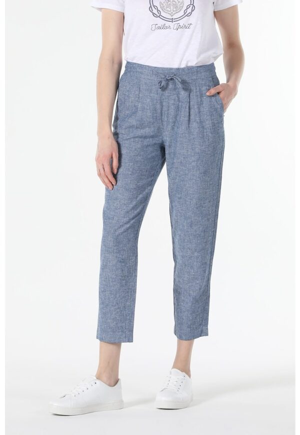 Pantaloni conici din amestec de in cu talie elastica