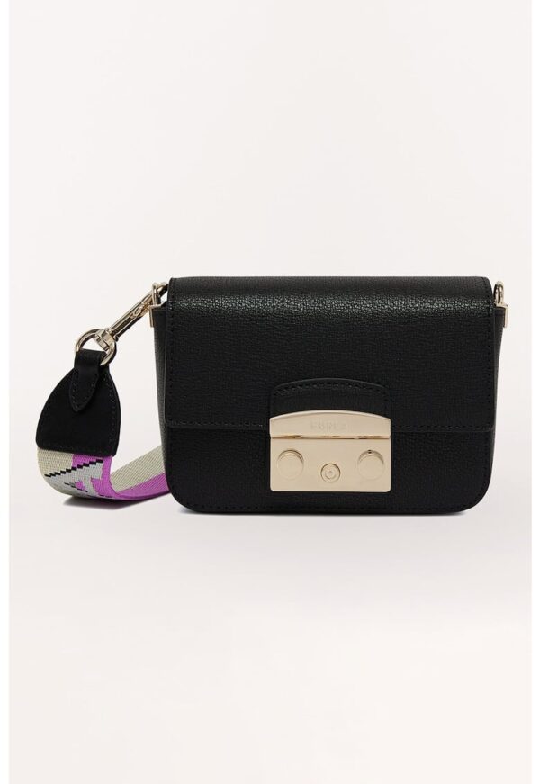 Geanta crossbody mica din piele cu bareta din material textil Metropolis