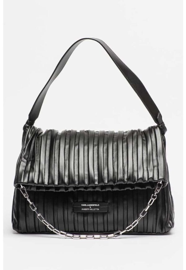 Geanta de piele ecologica cu bareta de umar si partea de sus pliabila K/Kushion