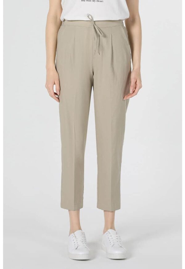 Pantaloni conici din amestec de in cu talie elastica