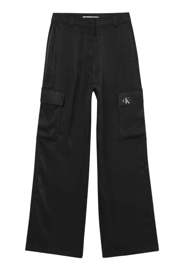 Pantaloni cargo de satin cu croiala ampla