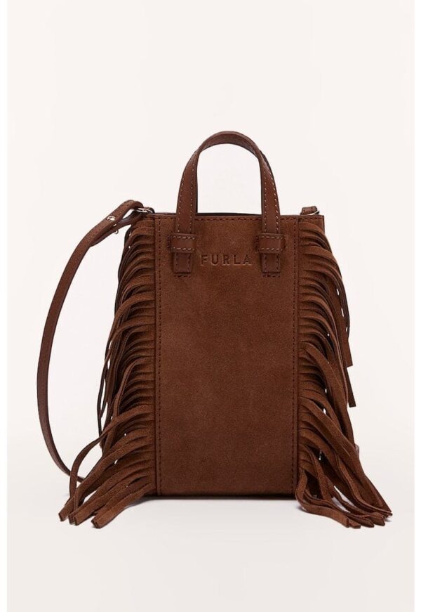 Geanta crossbody mica din piele intoarsa cu franjuri Miastella