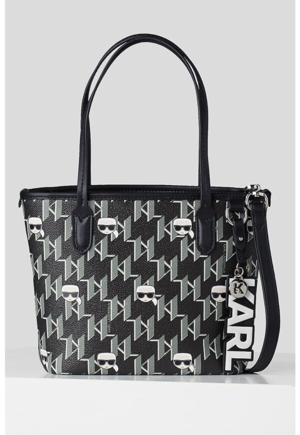 Geanta de piele ecologica cu bareta de umar si model monograma