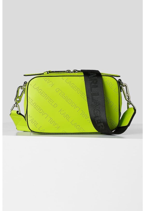 Geanta crossbody de piele ecologica cu logo cu perforatii K/Punched