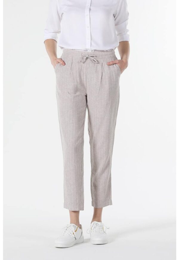 Pantaloni conici din amestec de in cu talie elastica