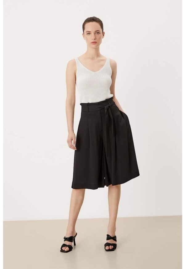 Pantaloni culotte cu talie inalta si cordon detasabil in talie