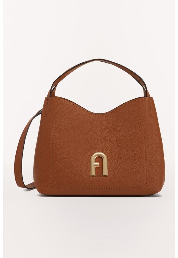 Geanta din piele cu bareta de umar si aplicatie logo metalica Primula