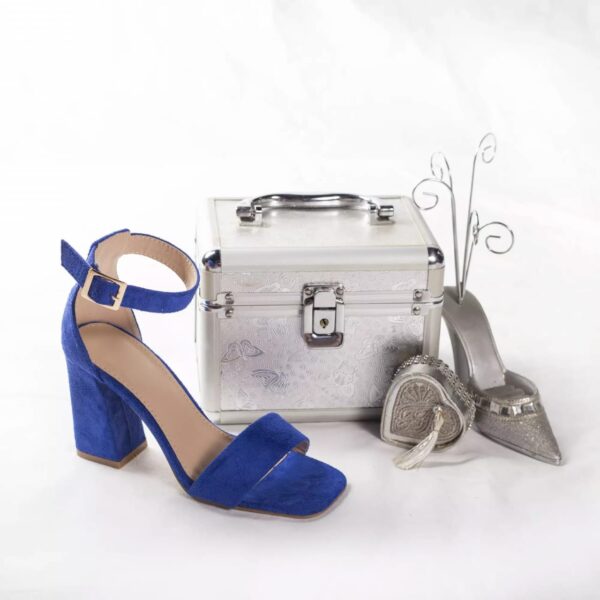 SANDALE CU TOC AZURA PIELE ECOLOGICA INTOARSA ALBASTRU