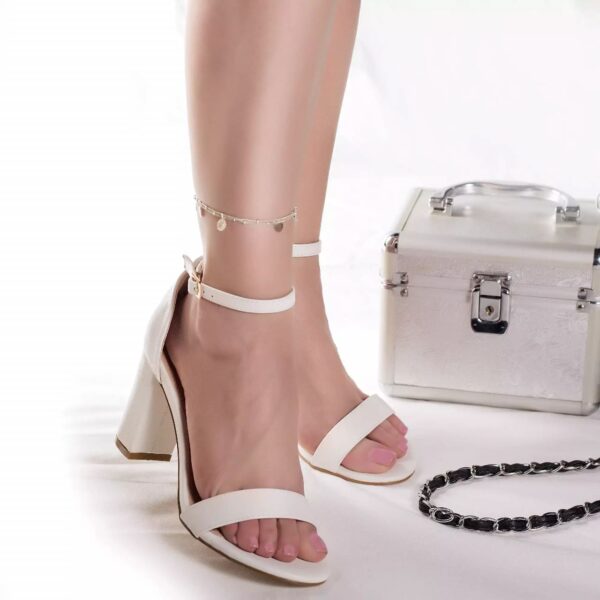 SANDALE CU TOC BOEMA PIELE ECOLOGICA ALB